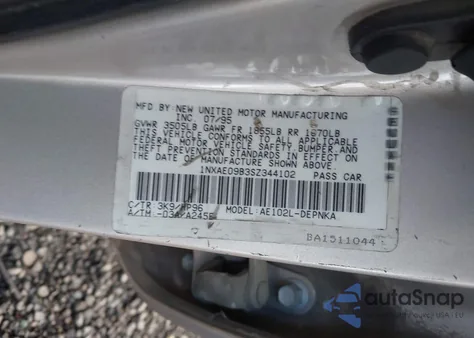 1995 Toyota Corolla Le/Dx из США, поврежденный, VIN 1NXAE09B3SZ344102